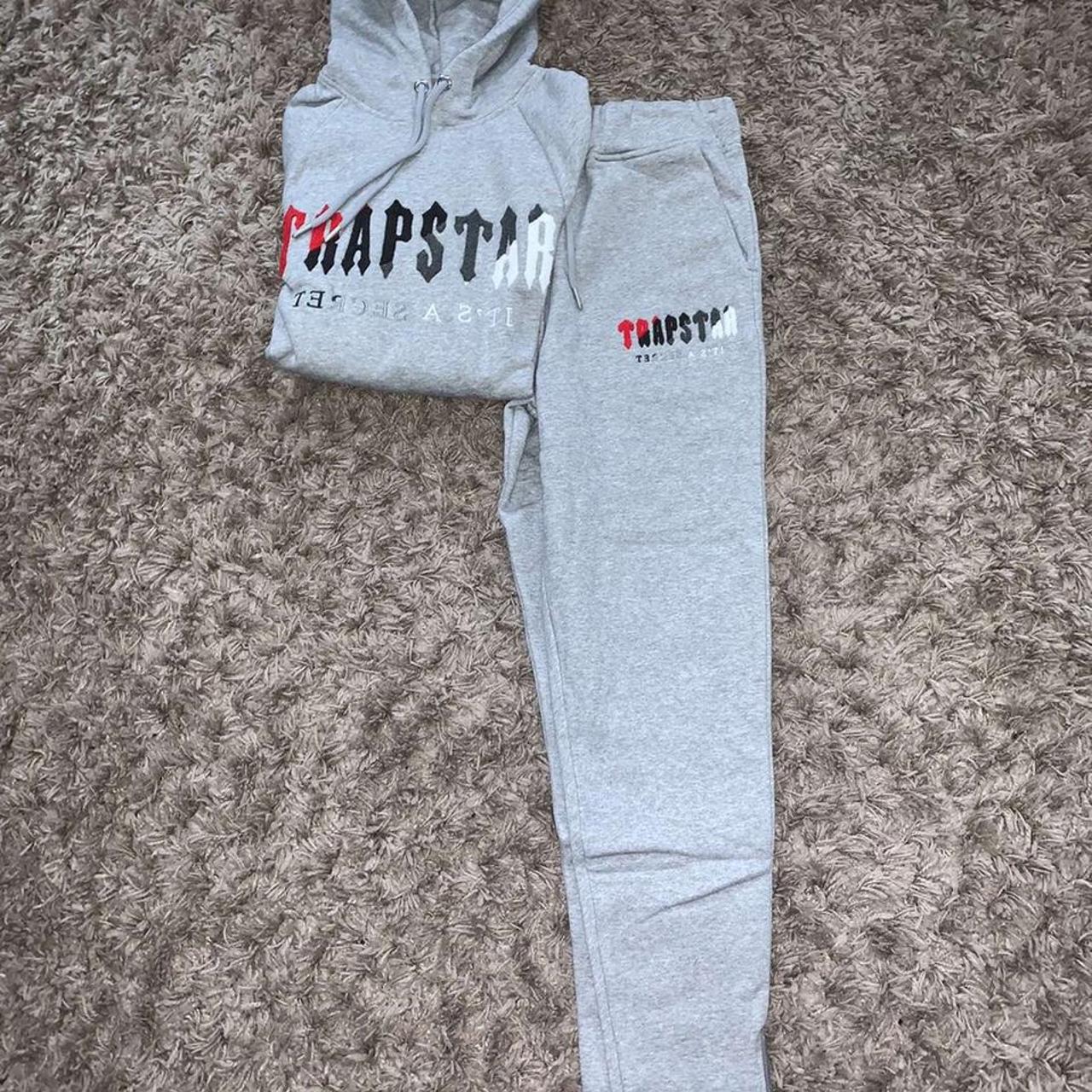 Trapstar Men's Grey and Red Hoodie Depop