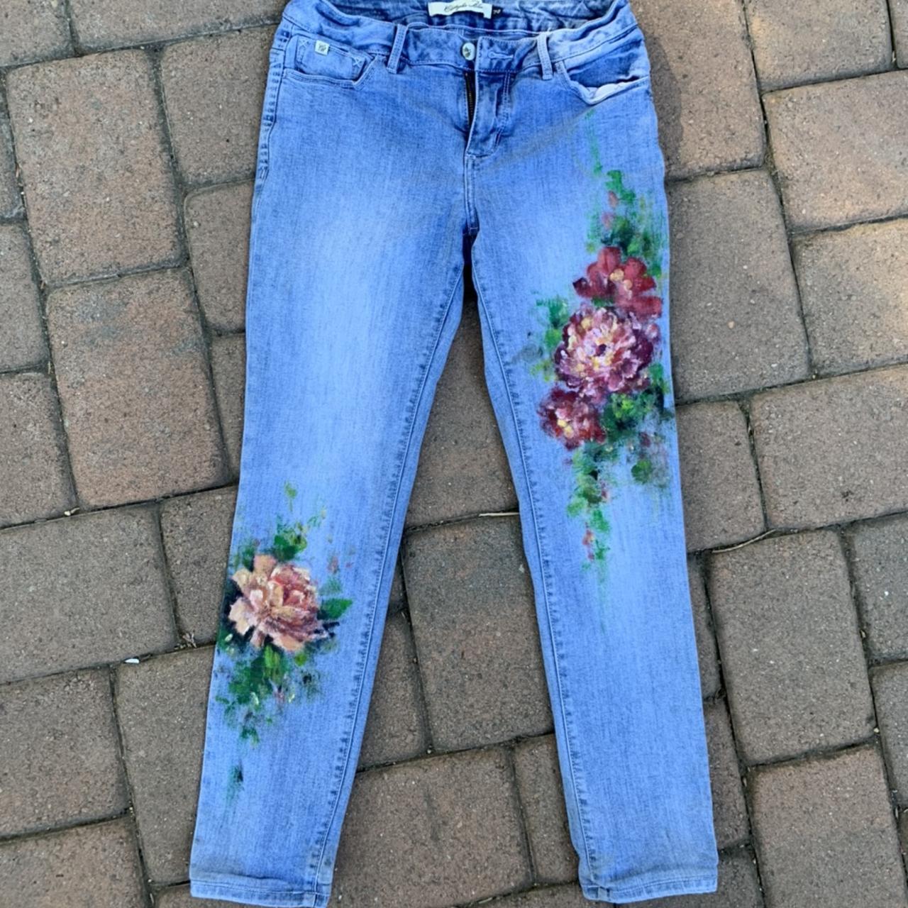 Upcycled Hand-embroidered Floral Jeans 