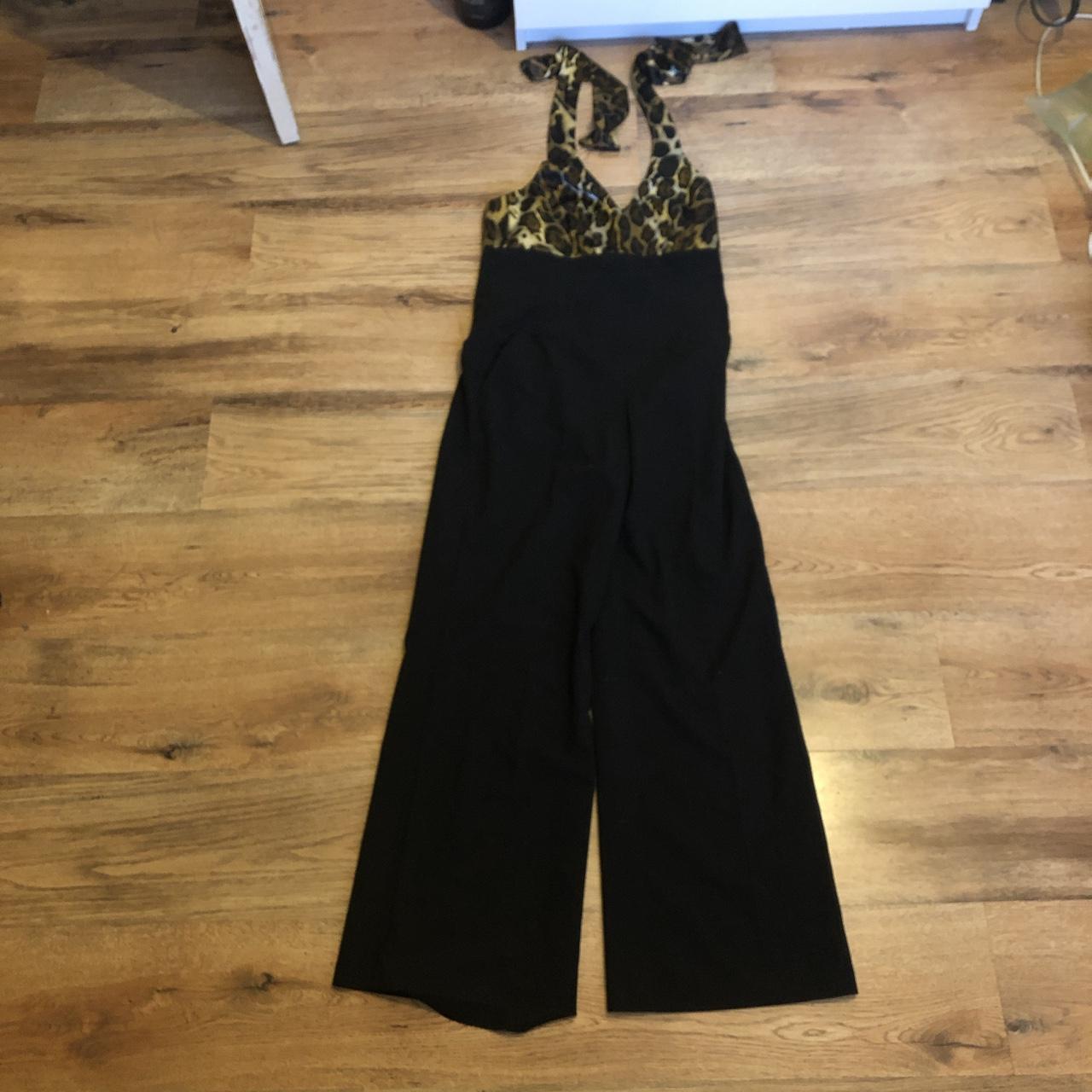 Debenhams black and leopard print tie up jumpsuit... Depop