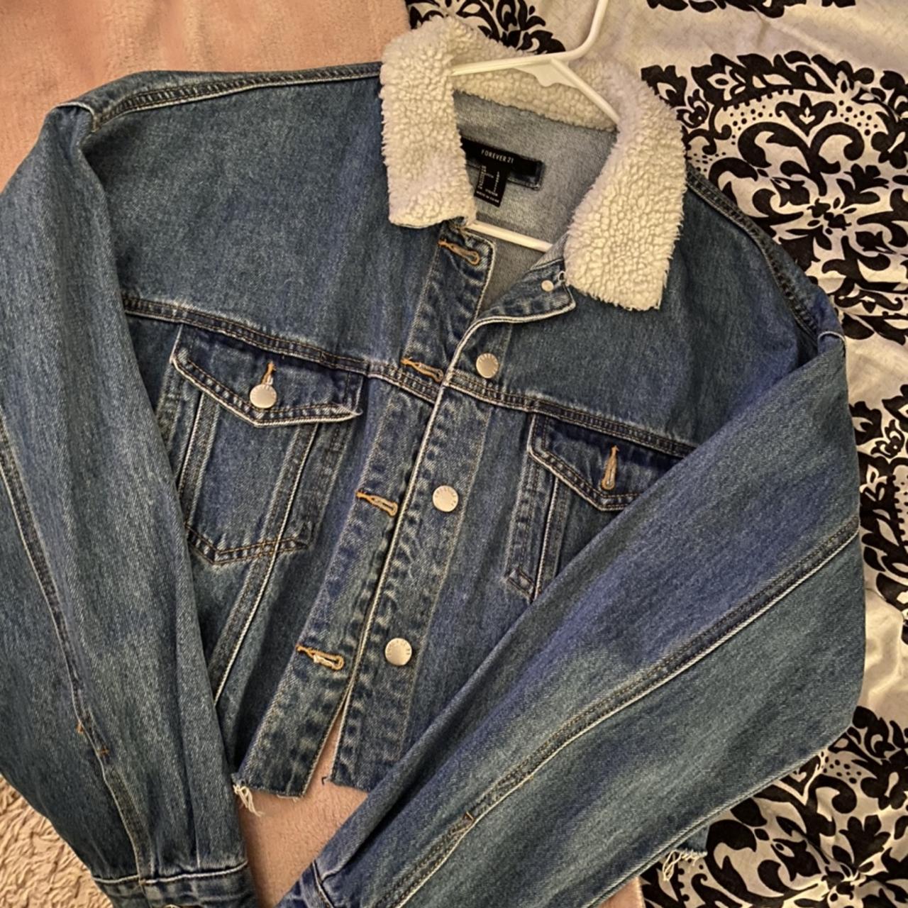 Cropped Denim Jacket With White Fur Depop