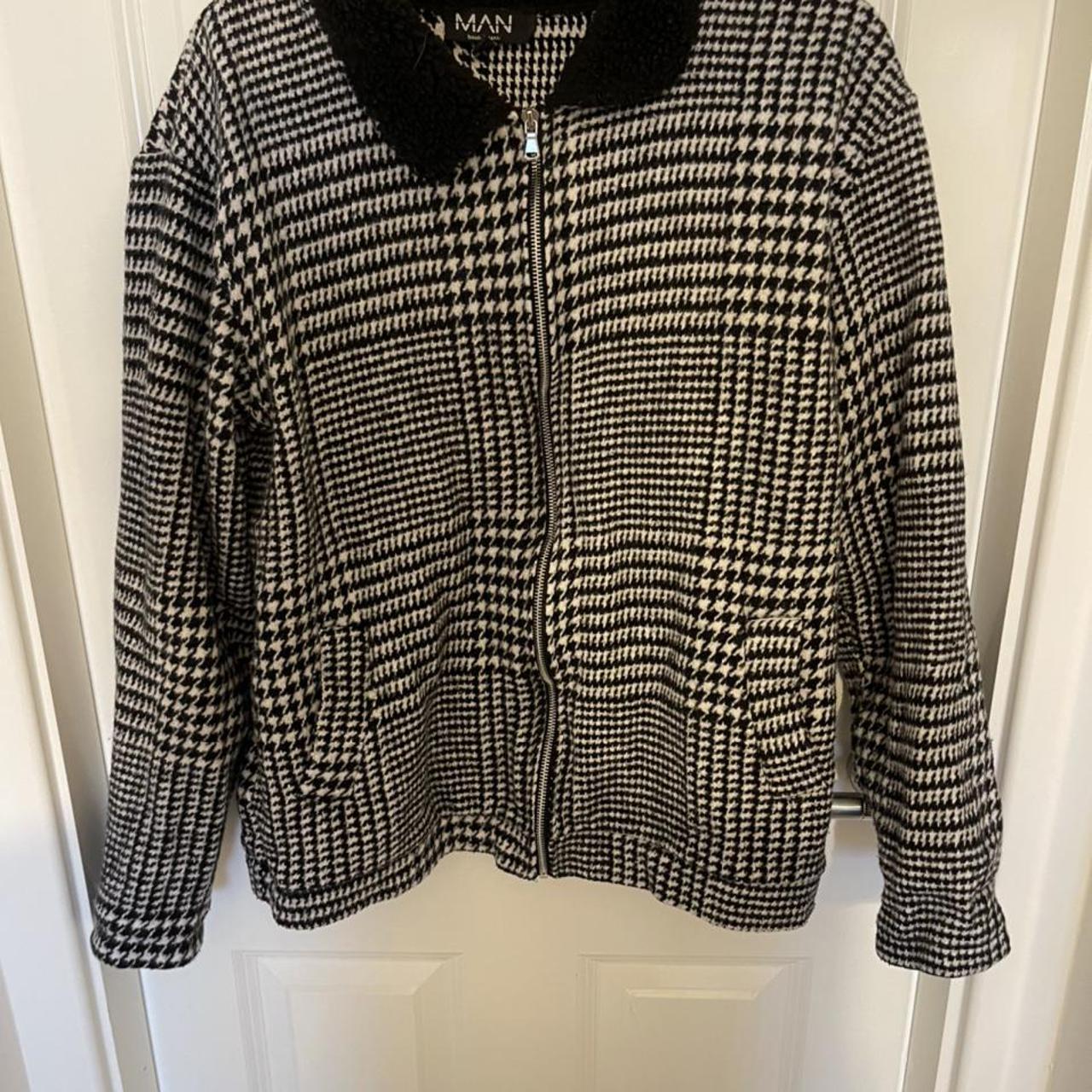 Mens Boohoo Checked aviator style jacket in cotton.... Depop