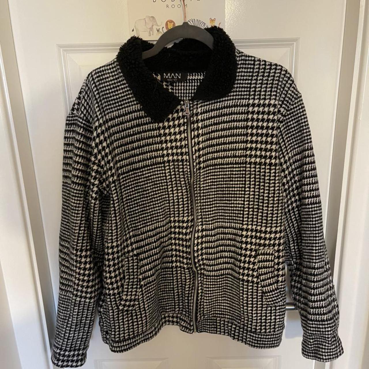 Mens Boohoo Checked aviator style jacket in cotton.... Depop