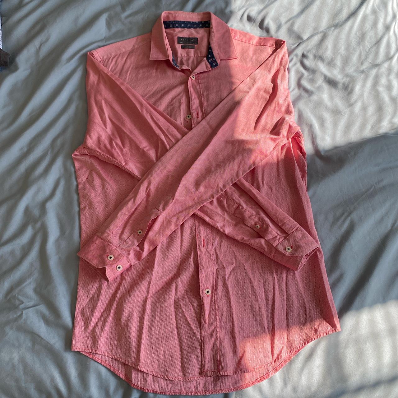 Zara Men slim fit shirt. salmon color with... Depop