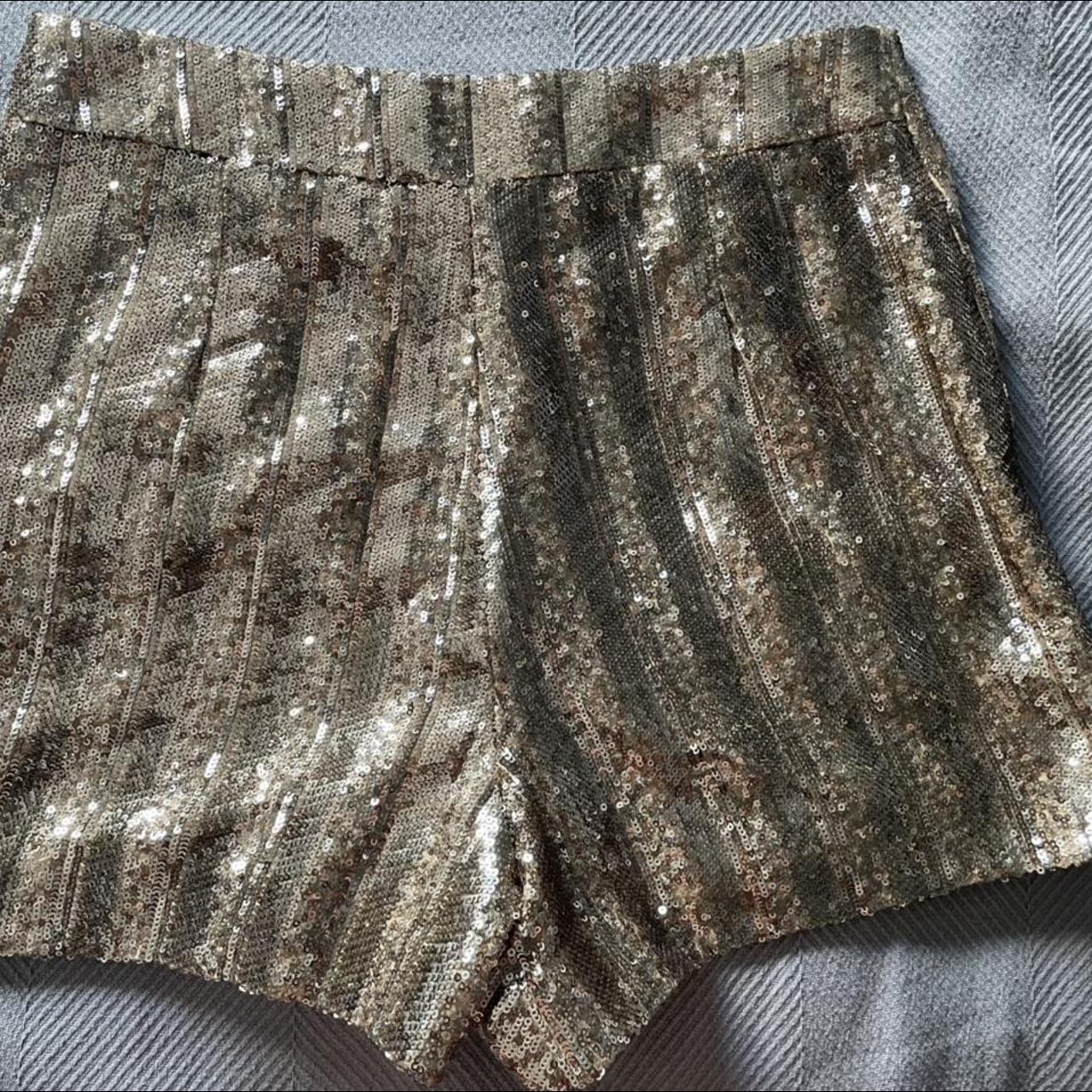 Sézane Rick shorts in gold sequin. Like new, worn once. - Depop