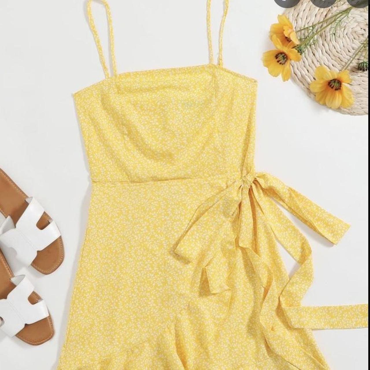 SHEIN Women's Yellow and White Dress | Depop