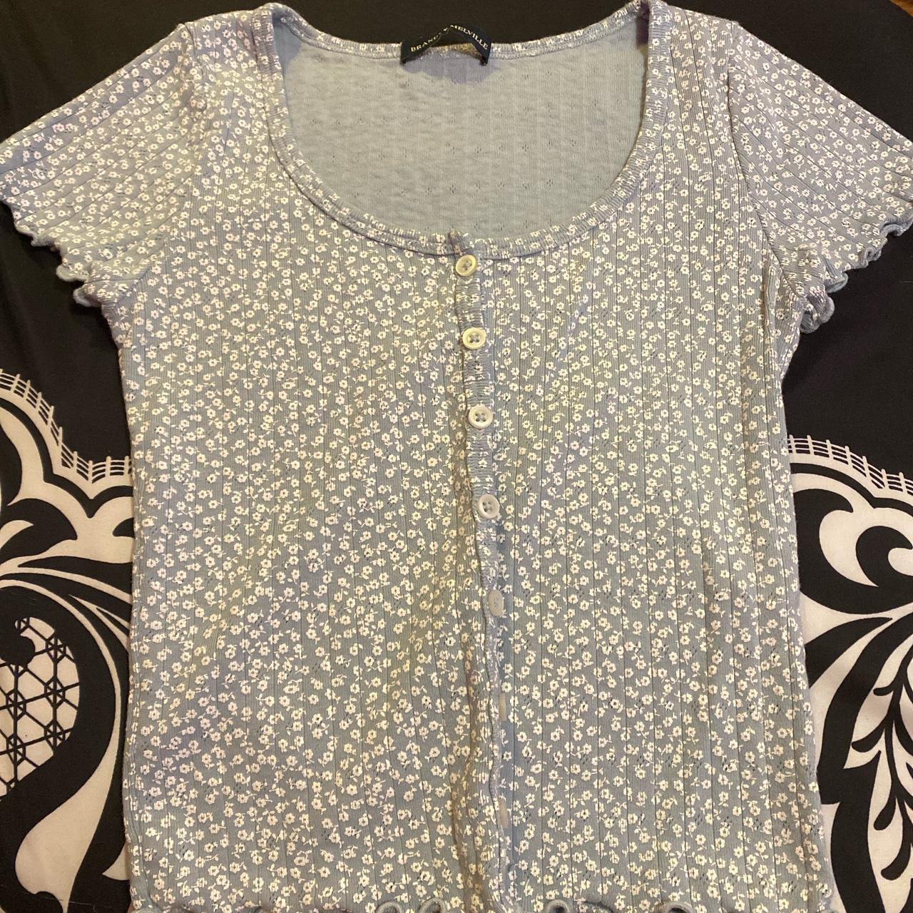 Light blue floral ruffle brandy Melville zelly top... Depop
