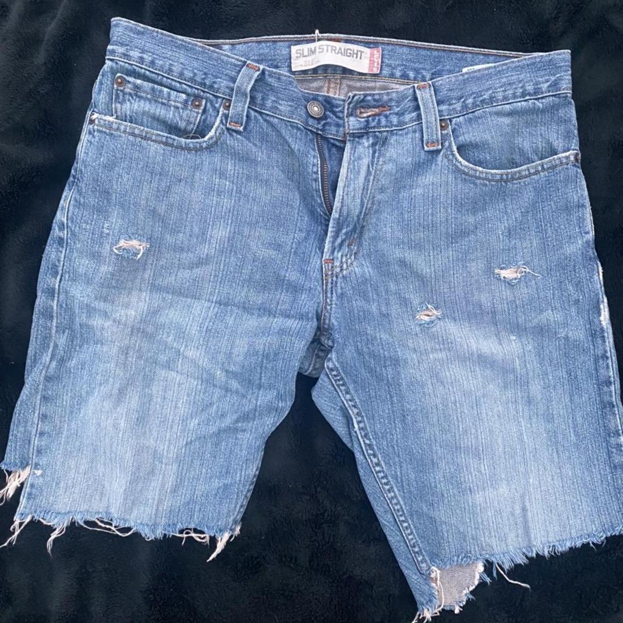 Custom made Levi Distressed Jorts Uneven cut look | Depop
