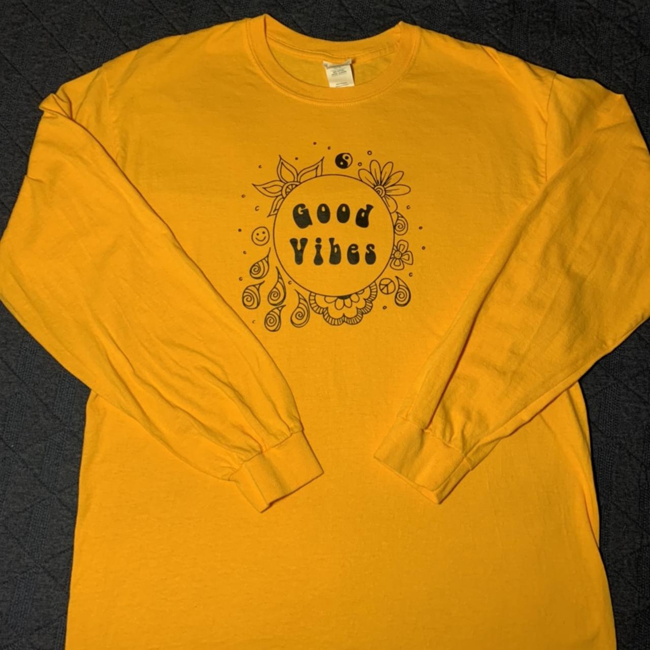 Vintage Yellow “Good Vibes” long sleeve shirt. Size... - Depop