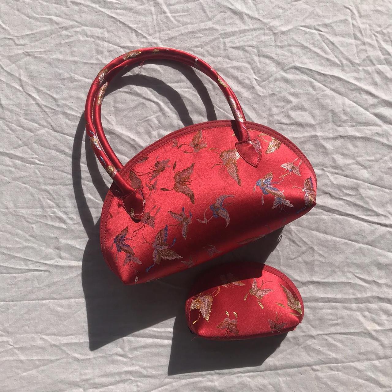 Matching bag and coin purse, satin feel fabric... Depop