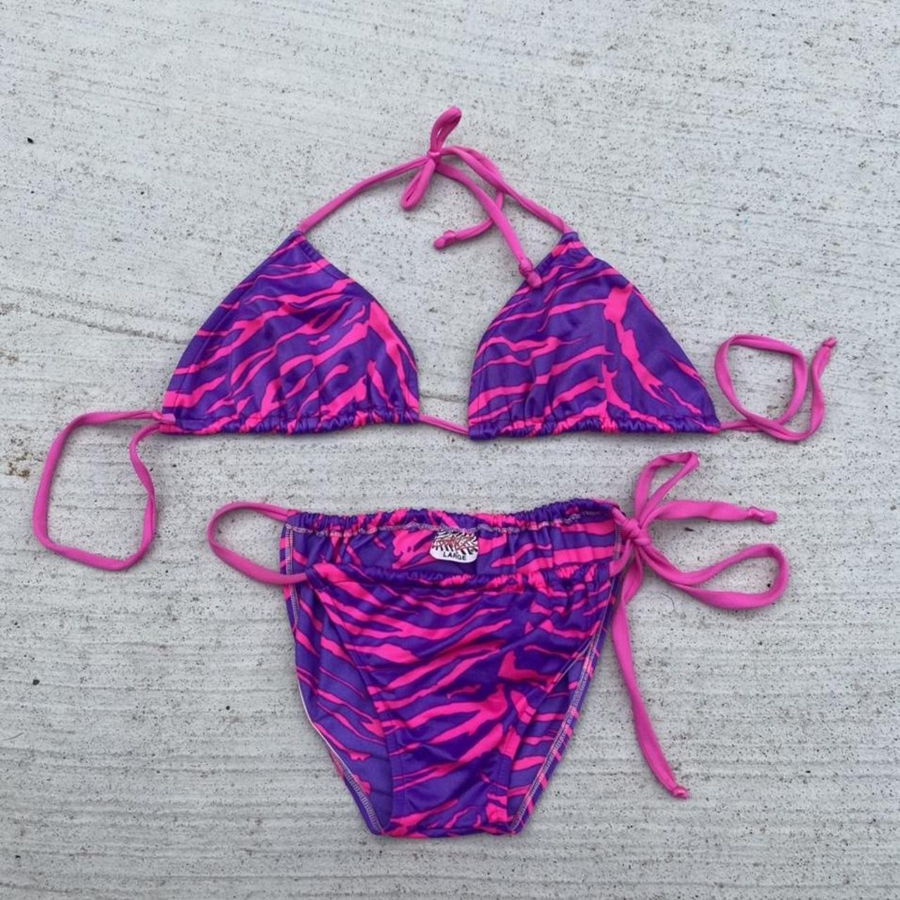 DEADSTOCK NEON ZEBRA PRINT BIKINI SET. i love this... Depop