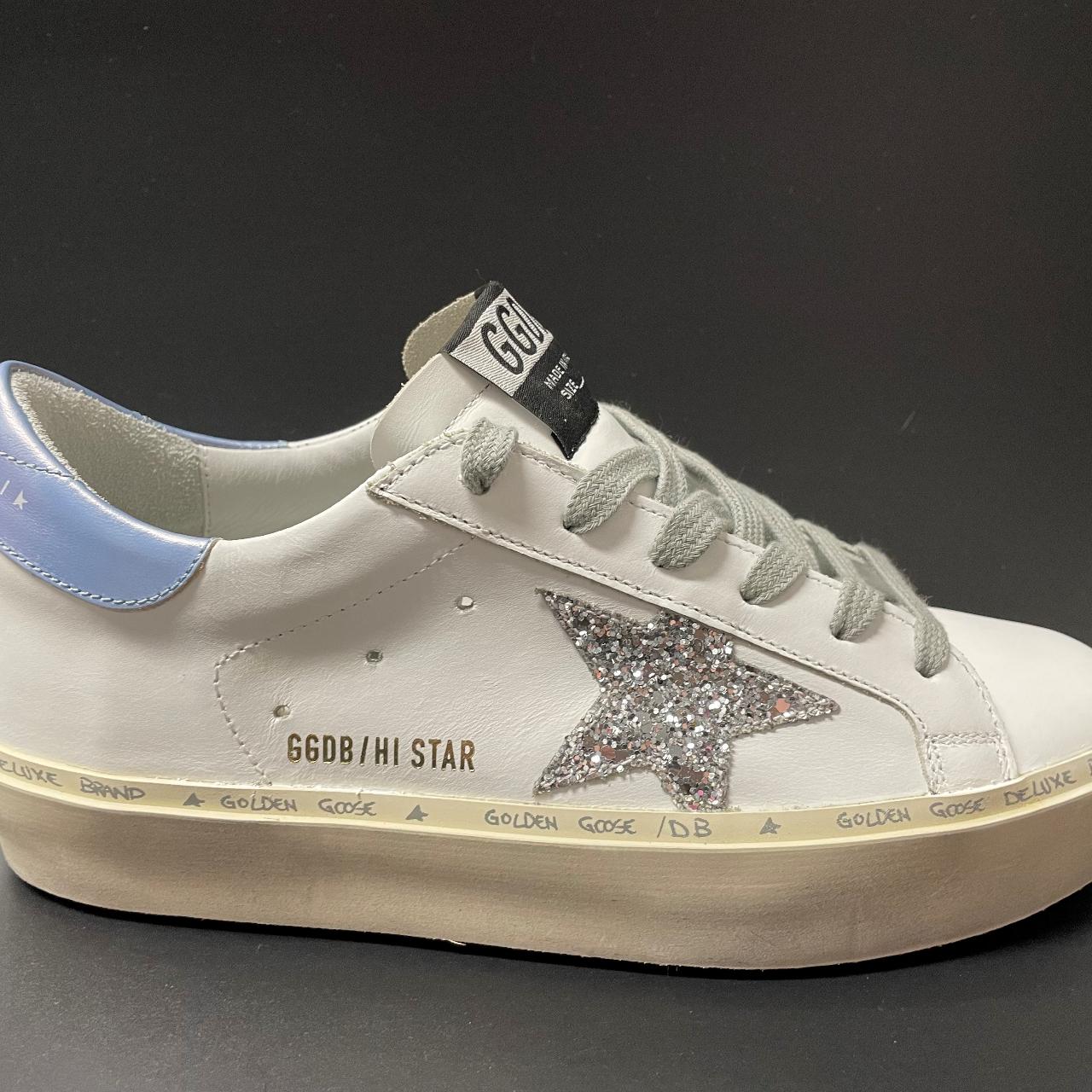 The Hi Star Sneakers in White / Silver / Sky Blue... - Depop