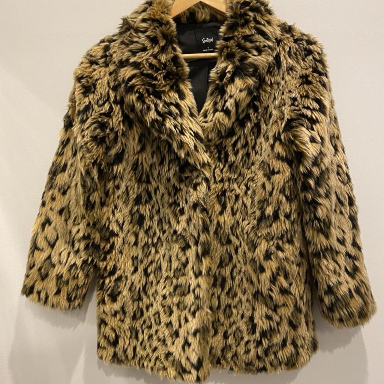 Sportsgirl leopard print faux fur coat size 6... - Depop