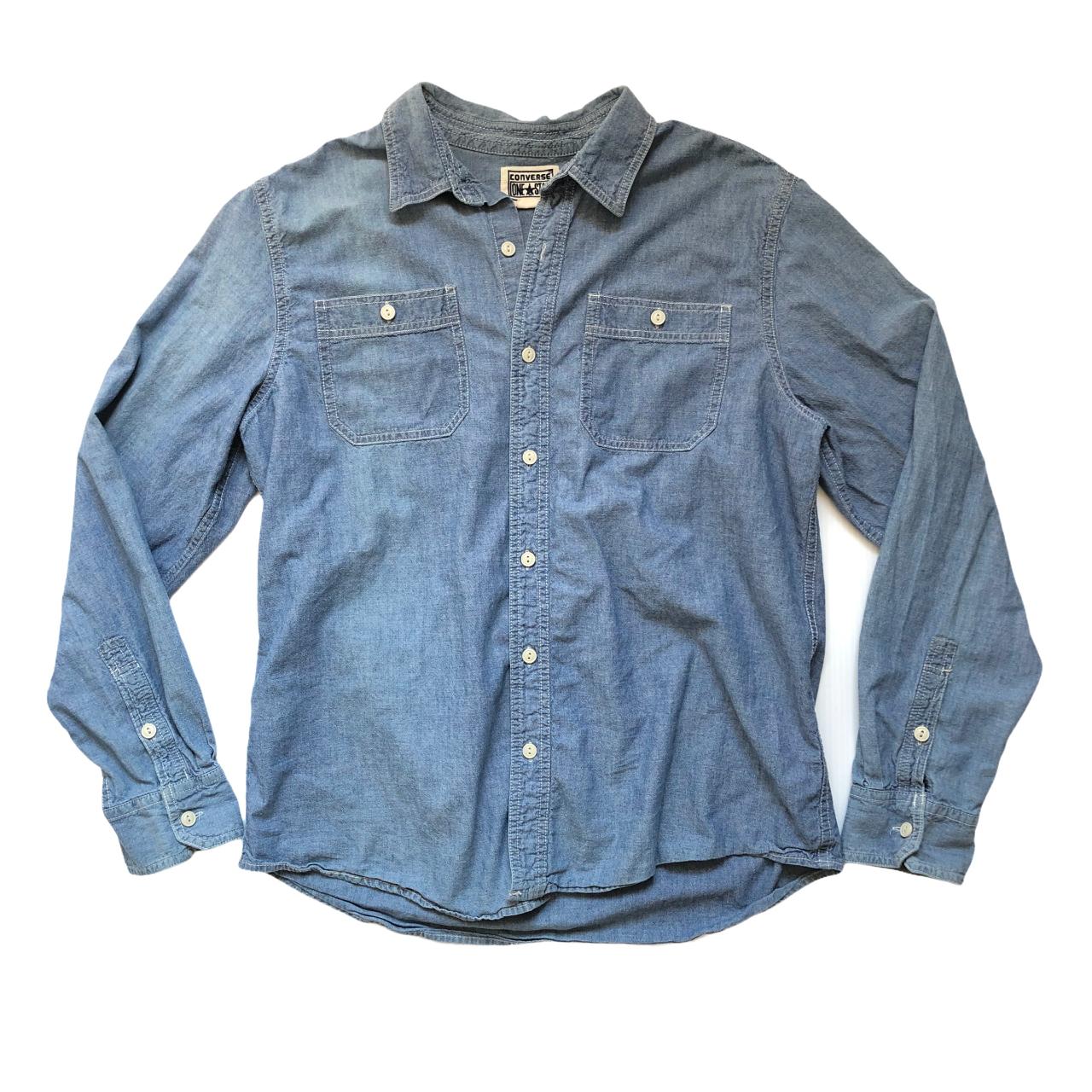 Converse One Star button up chambray denim shirt.... - Depop