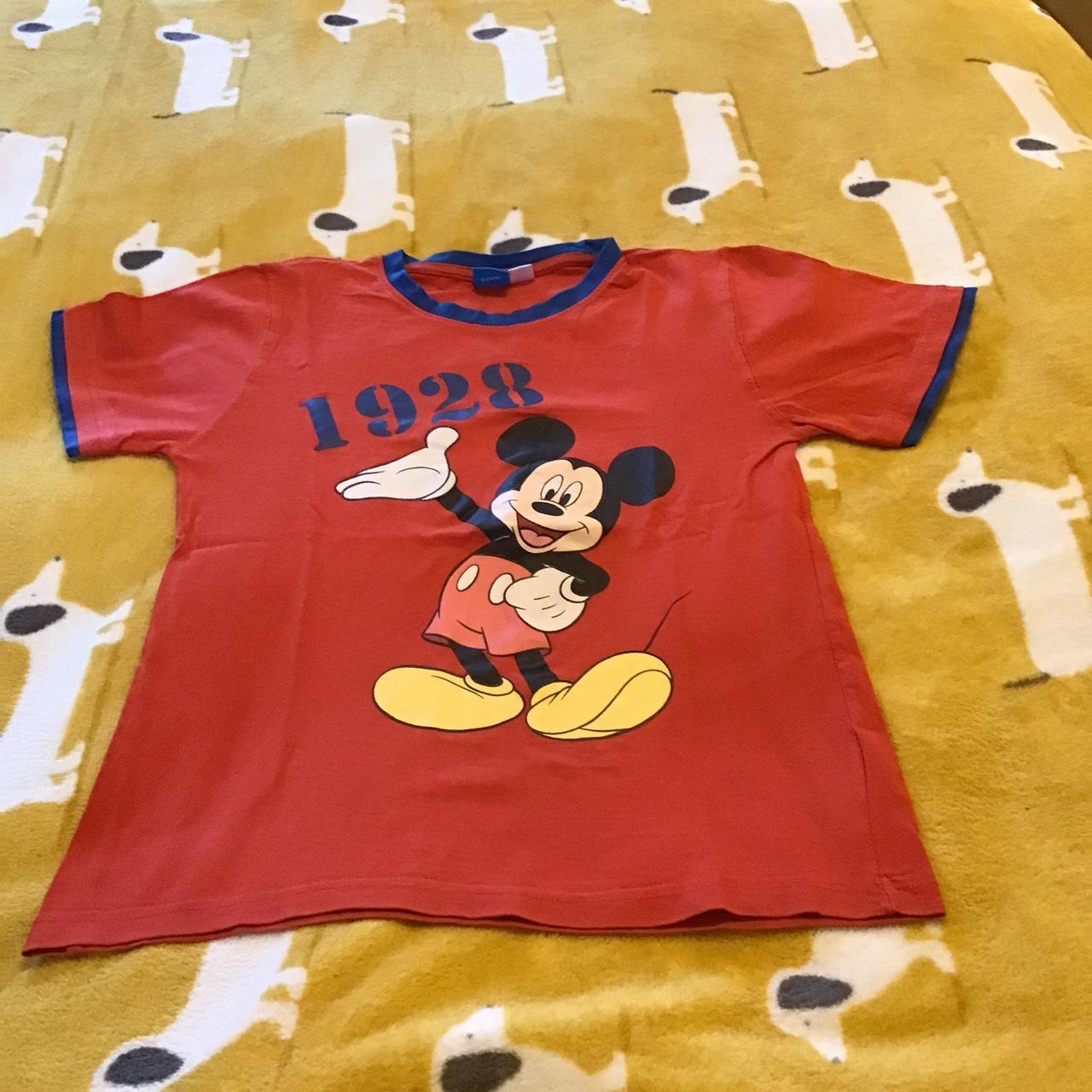 Mickey Mouse Disney T-shirt Red with blue trim... - Depop