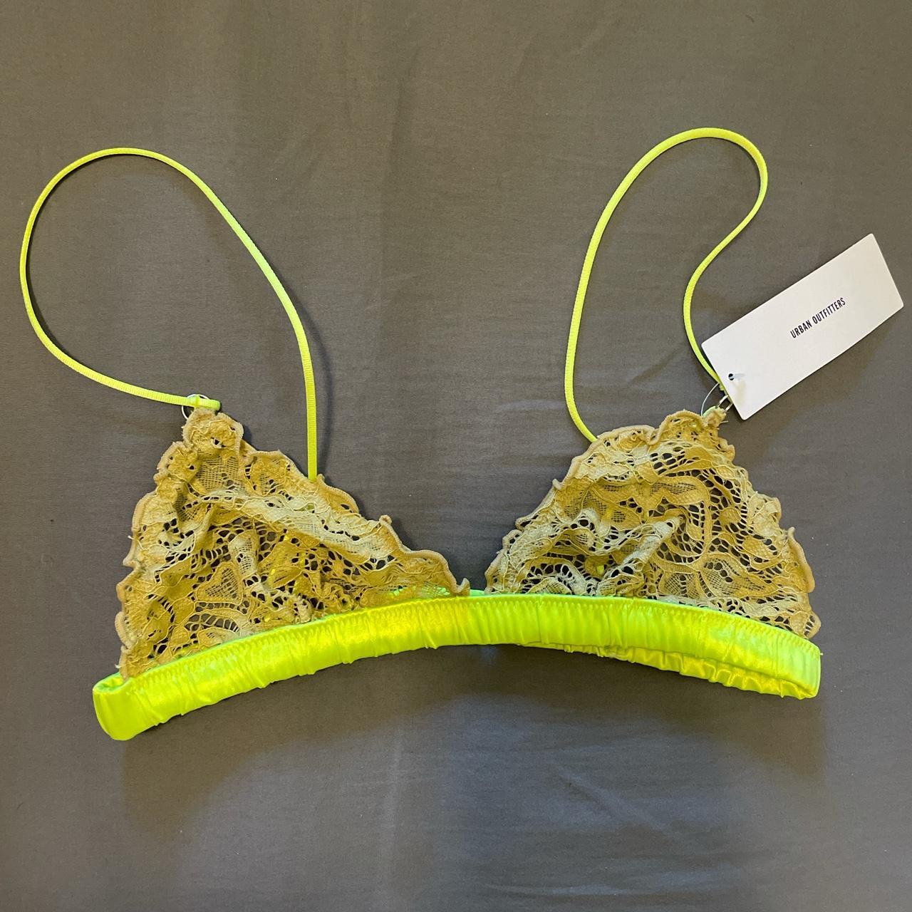 Urban Outfitters triangle lace bralette in khaki and - Depop