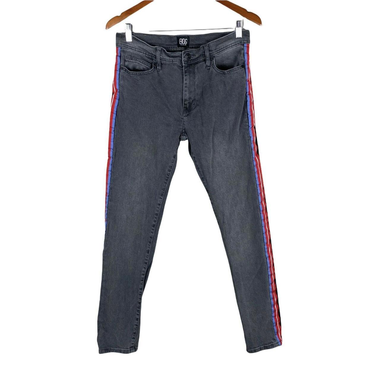 BDG Urban Outfitters Grey Striped High Rise Jeans... Depop