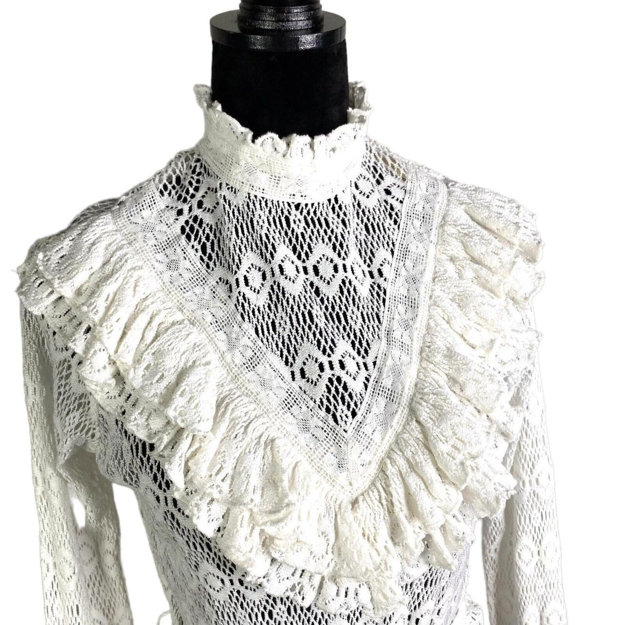Maje Limba Cream Lace Long Sleeve Ruffle High Neck Depop