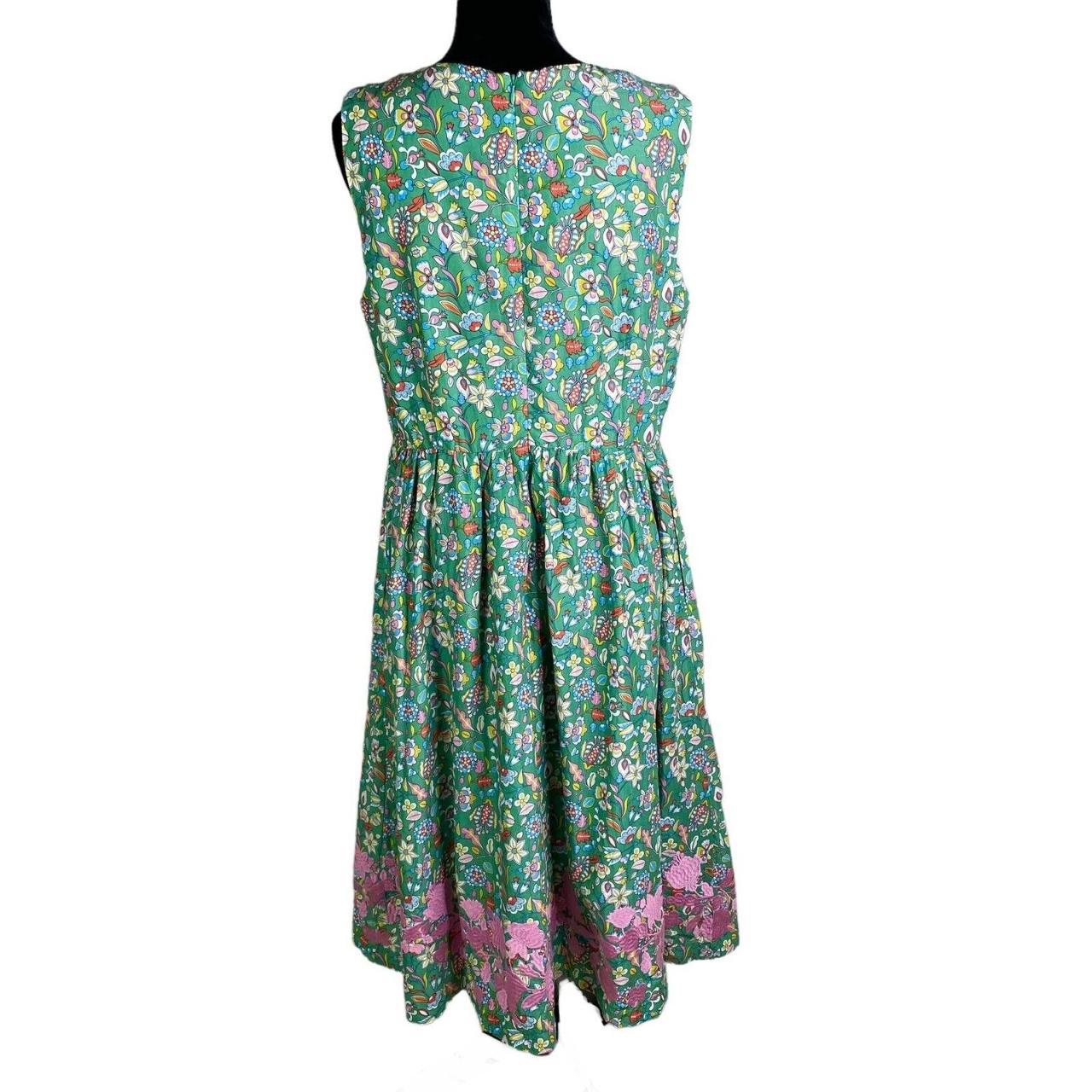 Boden Embroidered Cotton Floral Green Tiered Midi... - Depop