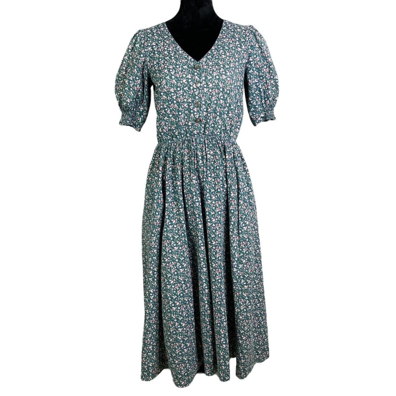 Vintage 1980s Laura Ashley Dress Green MIDI Floral... - Depop