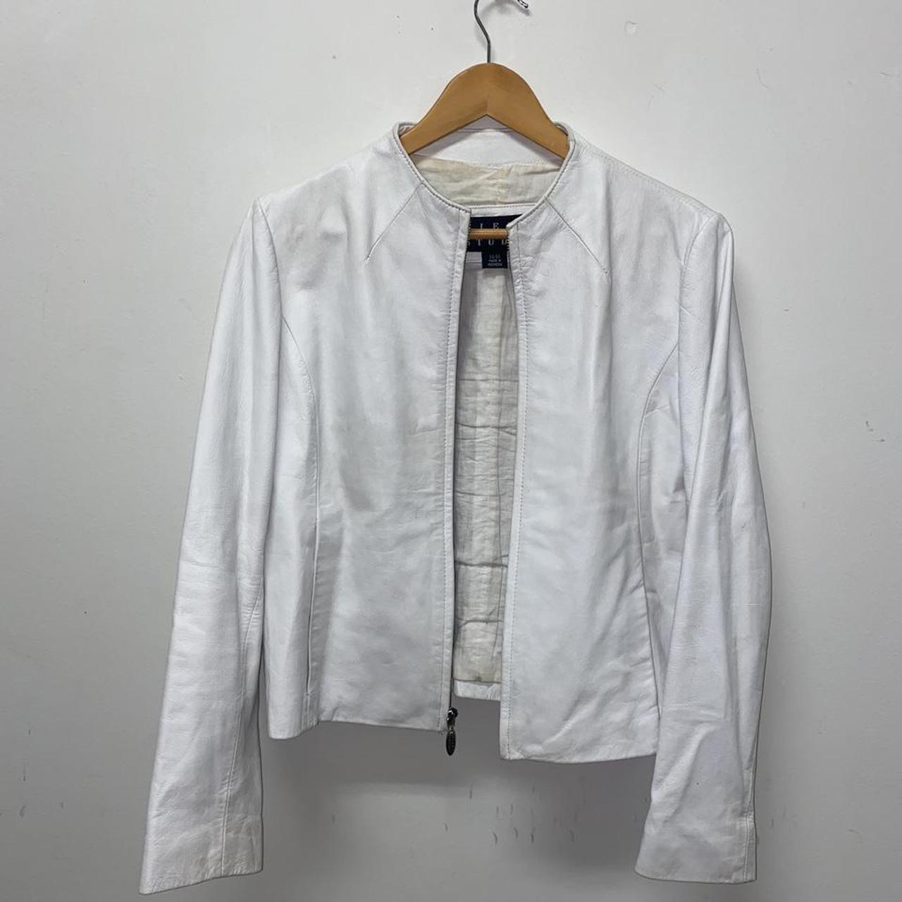White leather jacket by Siena studio silver zipper... - Depop
