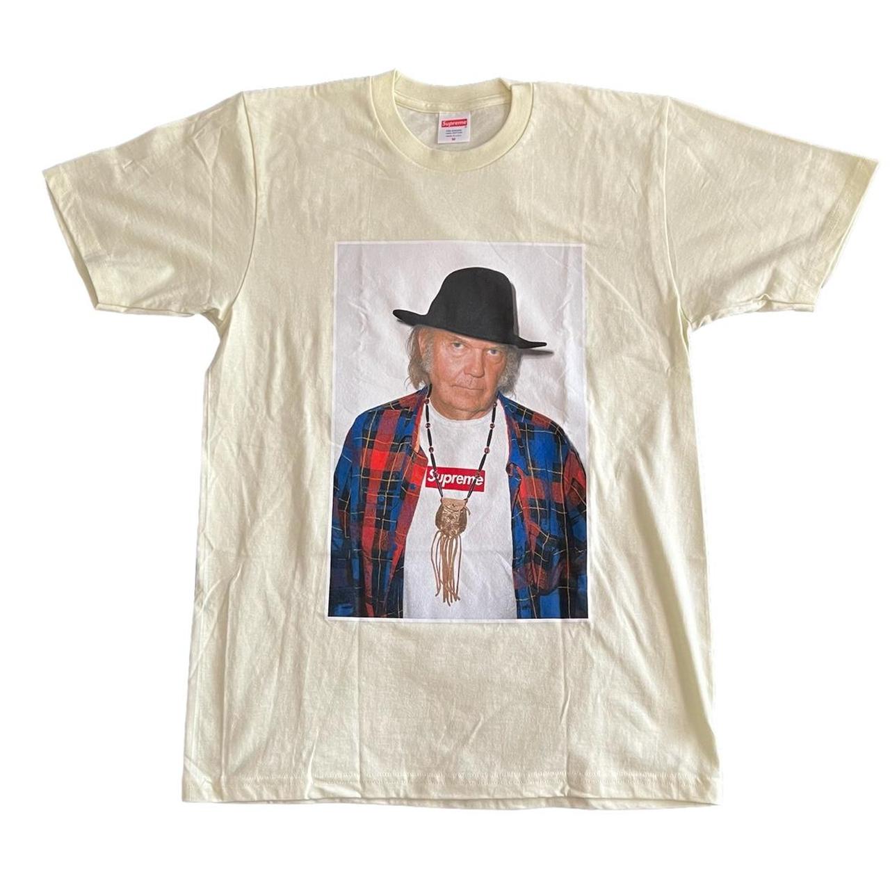 medium neil young tee in pale yellow. dead stock.... - Depop