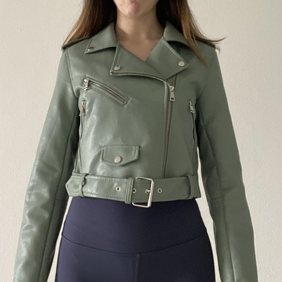 stradivarius green leather jacket