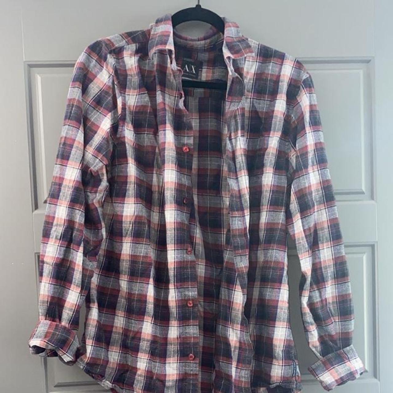 AX Armani Exchange plaid button up. Oversized size-... - Depop