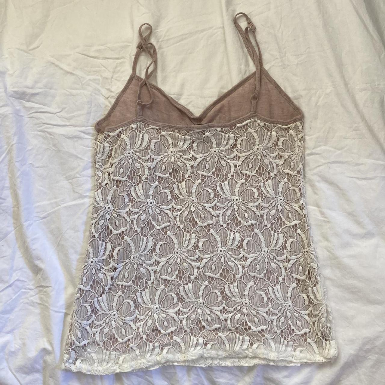 White cream lace floral cami top featuring floral... - Depop