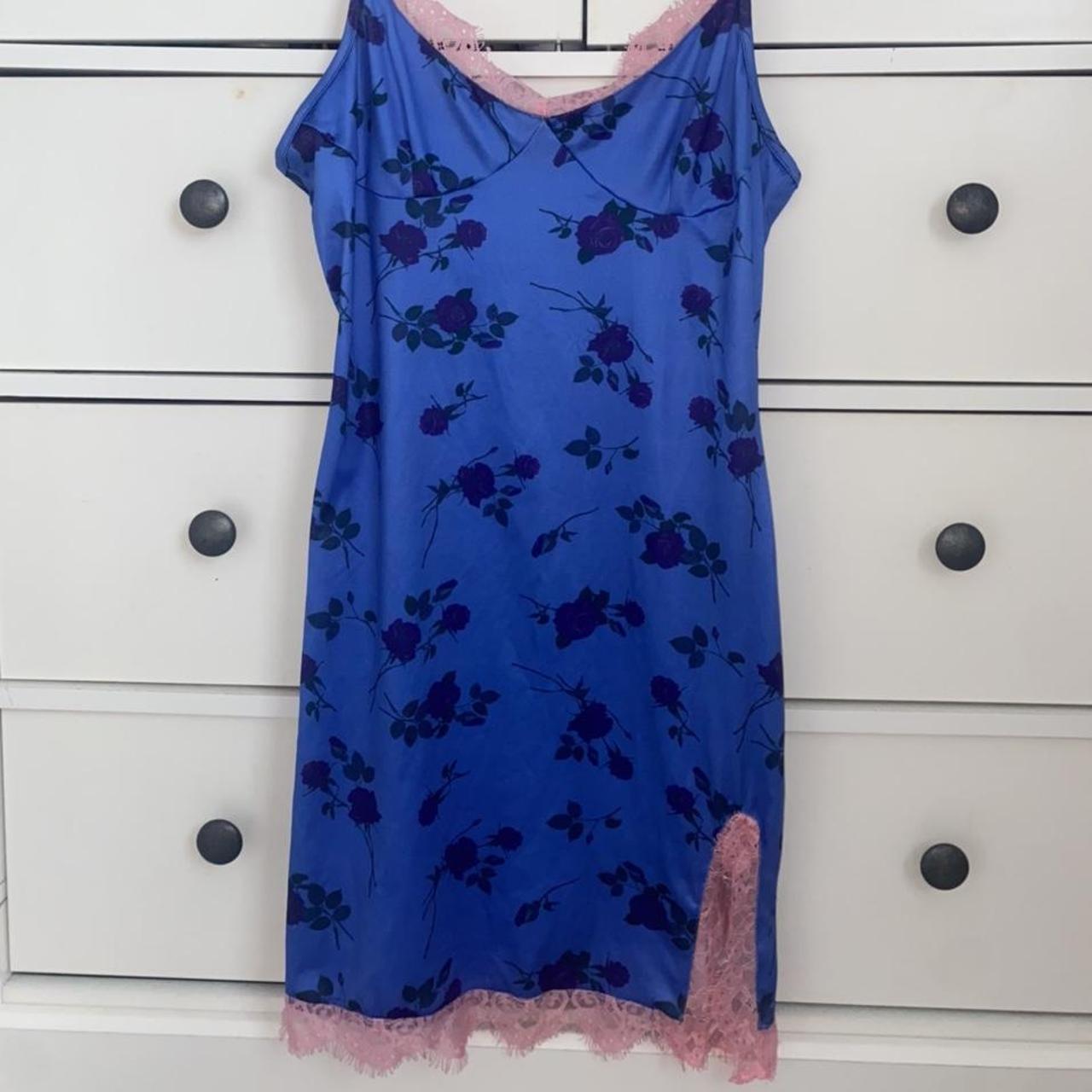 pink lace trim blue satin motel dupe dress size XS.... - Depop