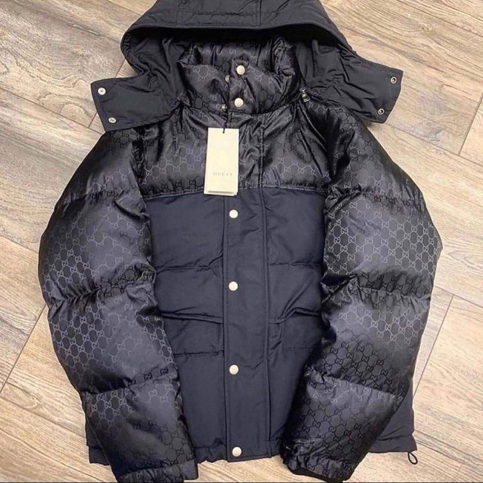 Green GG-jacquard quilted down coat, Gucci