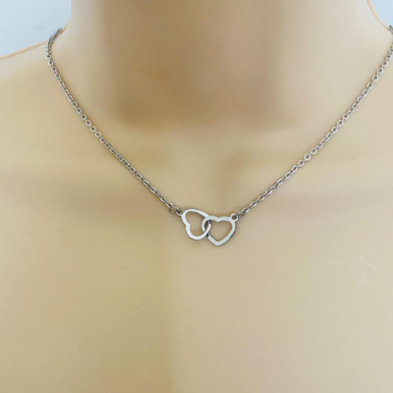 Interlocking Heart Necklace. Silver Colour Double... - Depop