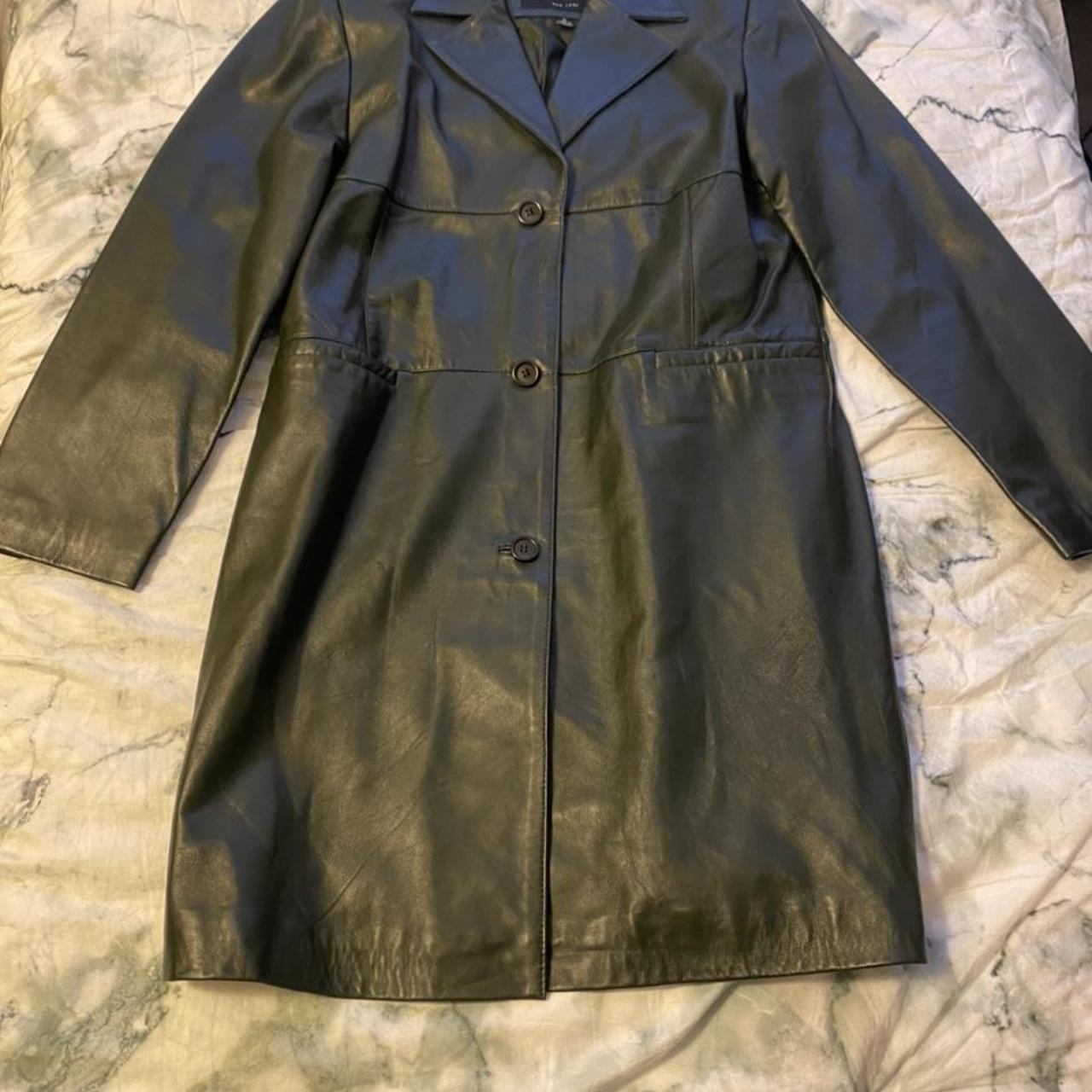 Vintage dark green leather trench coat. Excellent... - Depop