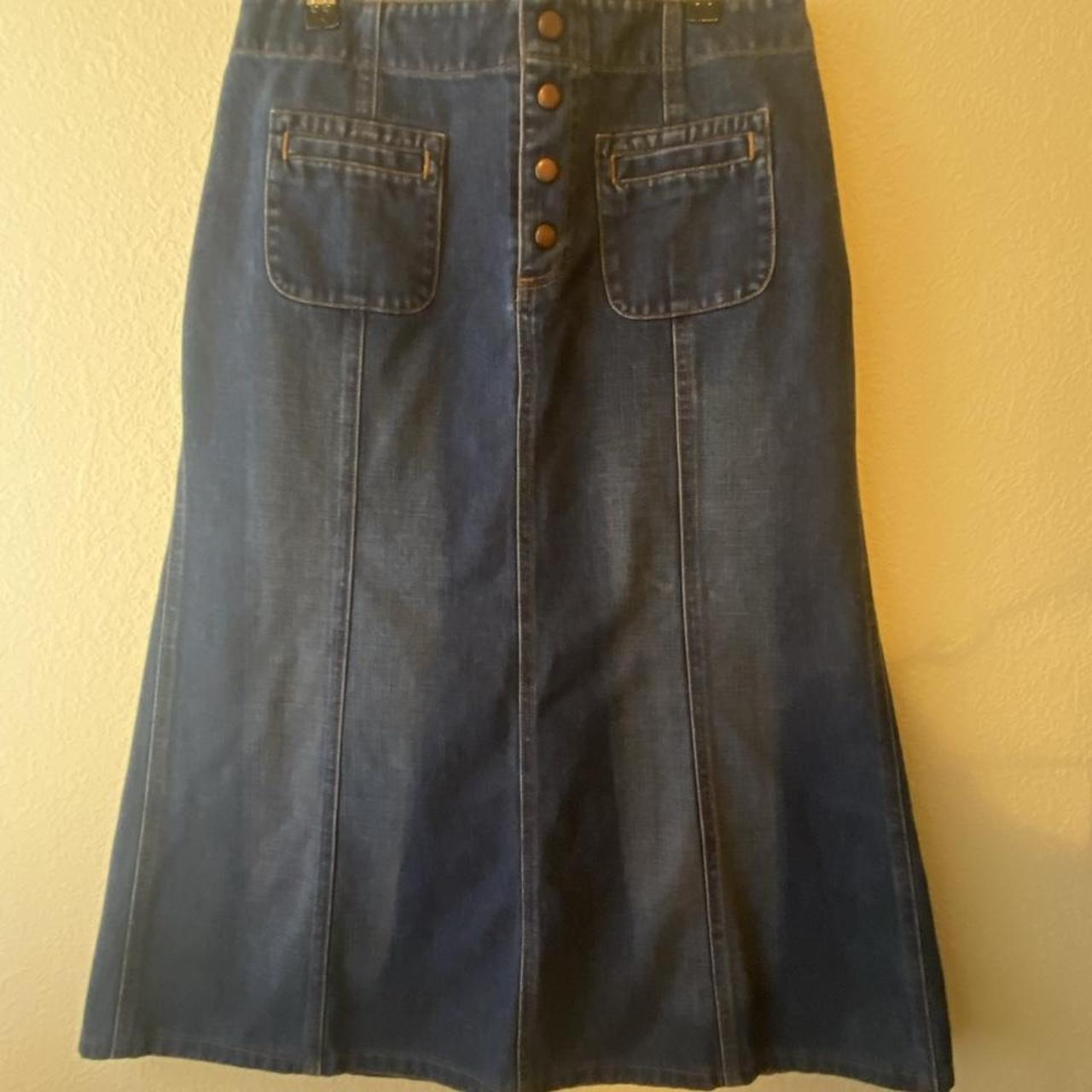 Y2K denim long skirt. Great vintage condition. Size... - Depop