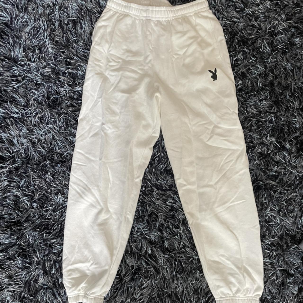 WHITE PLAYBOY PACSUN JOGGERS SIZE SMALL White Depop