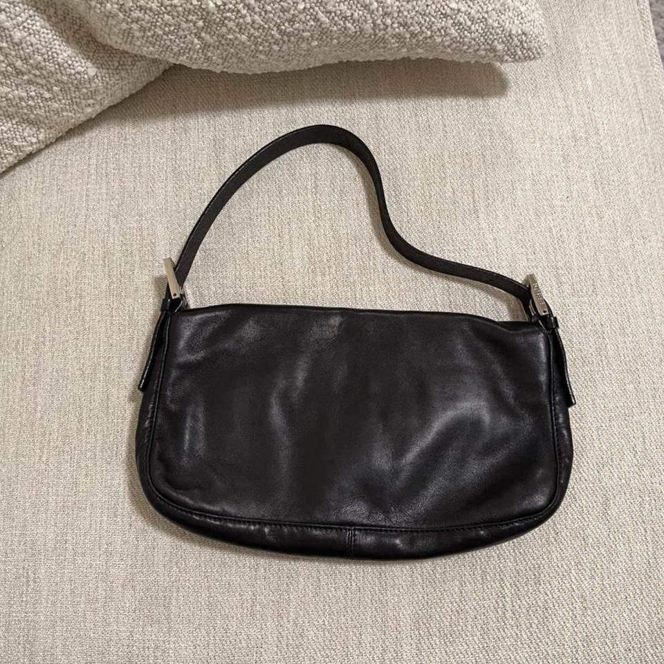 Vintage Fendi baguette! Black neoprene with silver - Depop