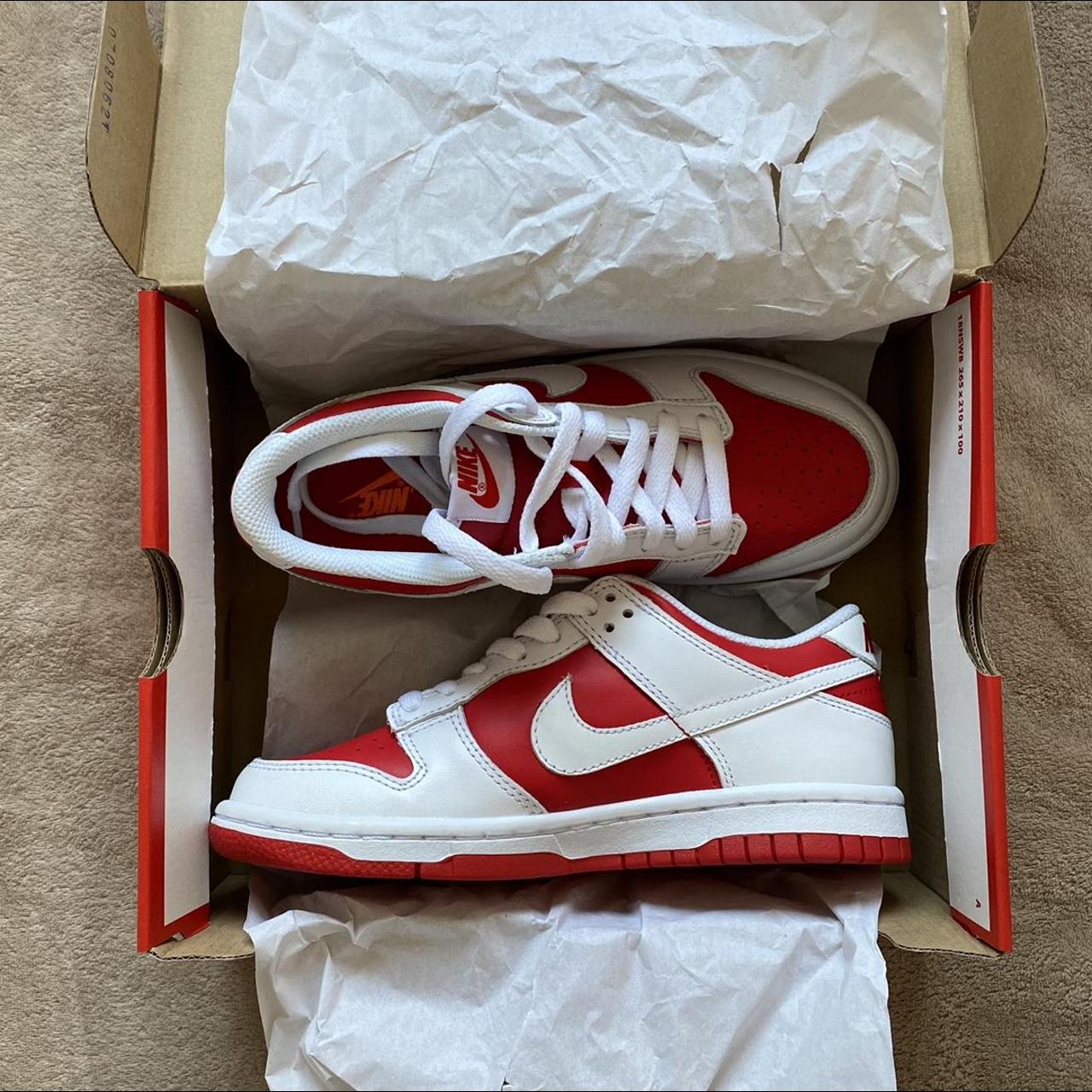 NIKE DUNK LOW GS 'WHITE UNIVERSITY RED'. Brand new,... - Depop