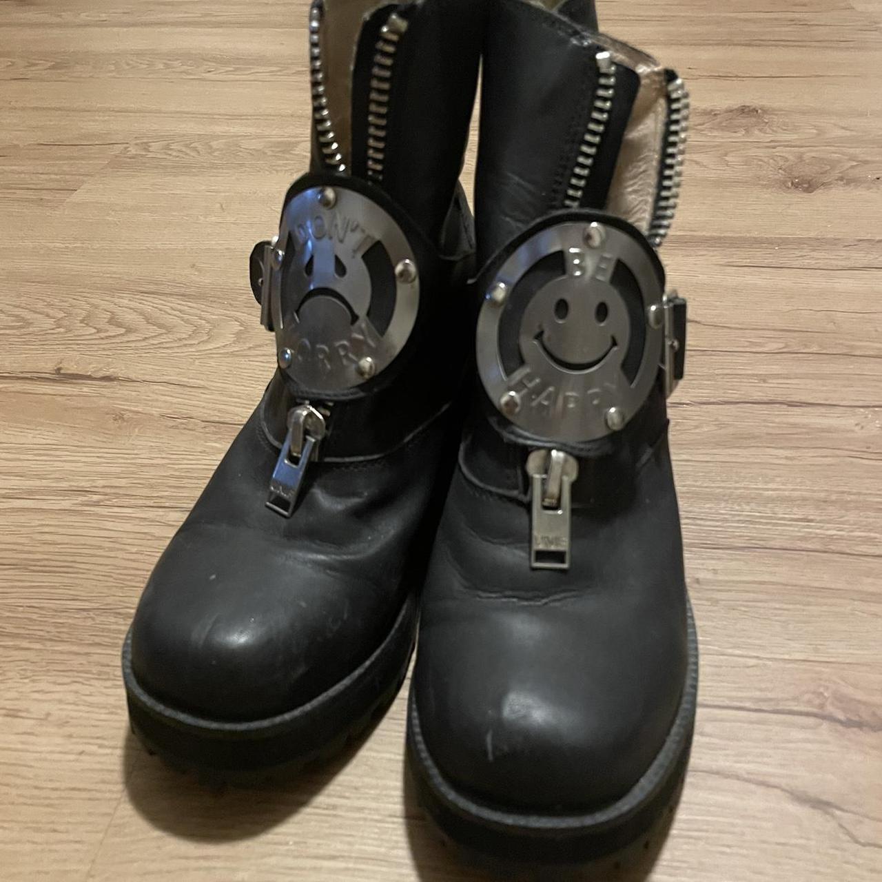 Unif don't worry be happy black platform boots. Size... Depop