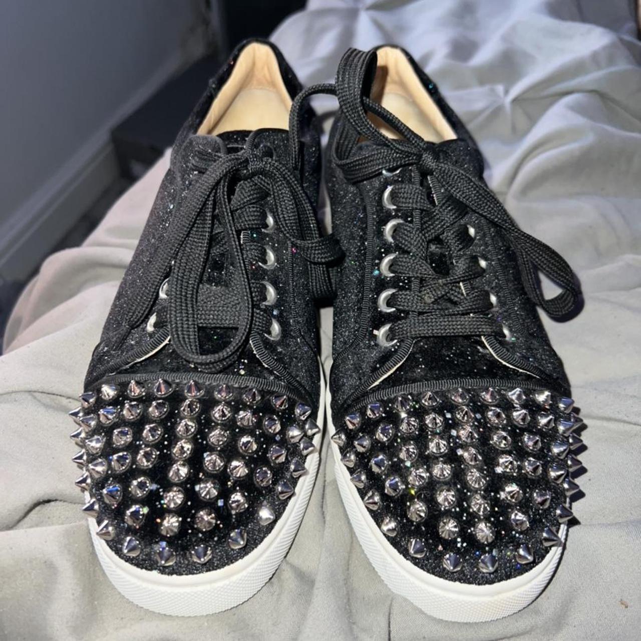 Christian louboutin black glitter trainers Size 5 - Depop