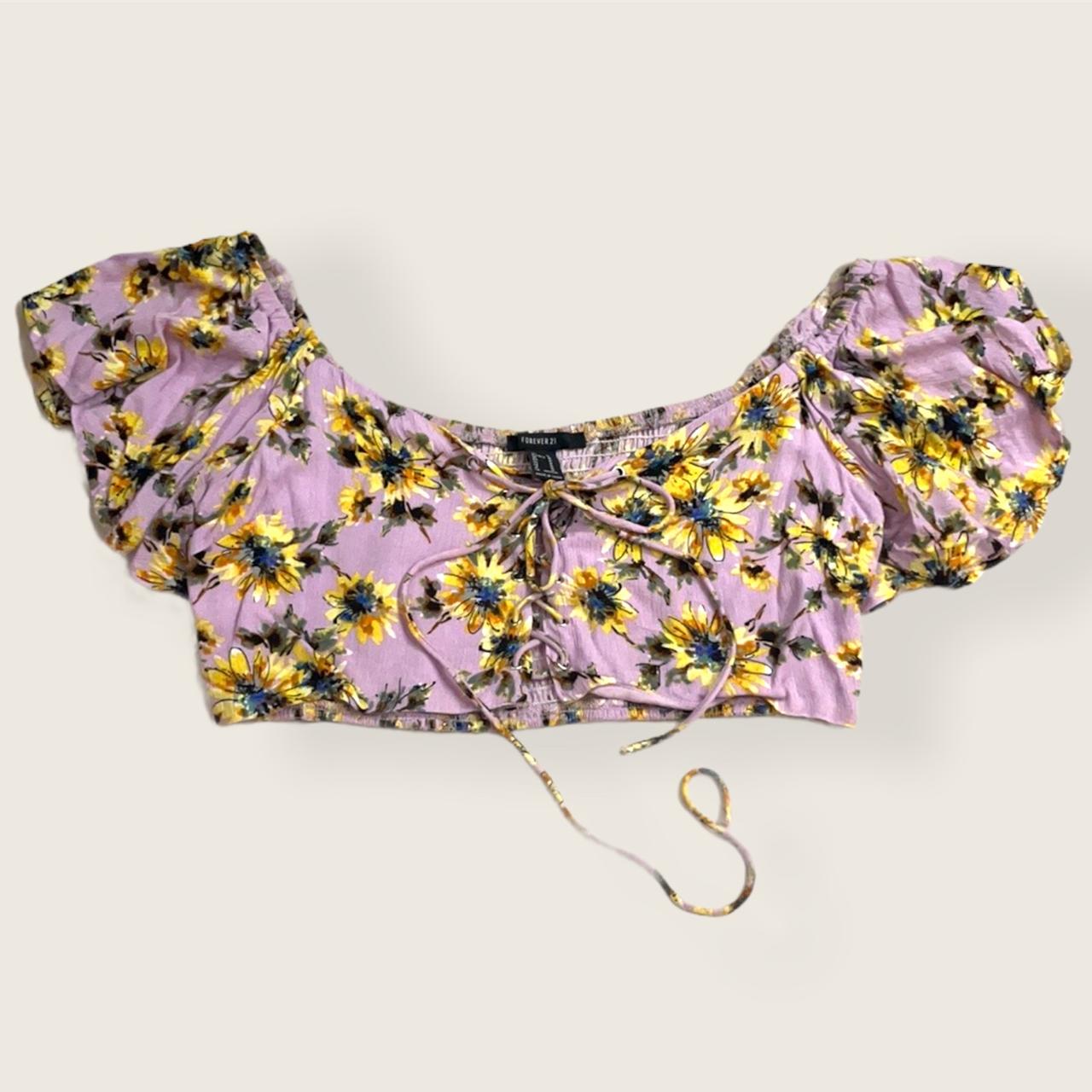 Forever 21 Women's Purple and Yellow Croptop Depop