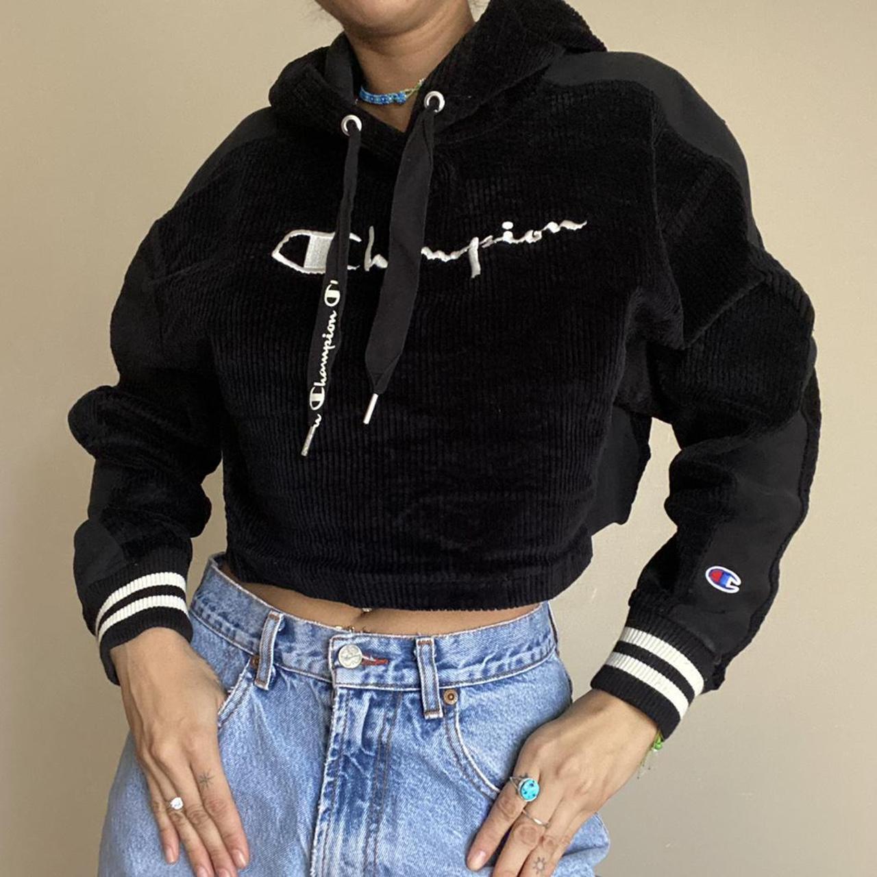 Champion Black Cropped Hooded Corduroy Hoodie