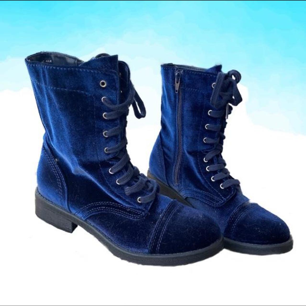 blue velvet combat boots