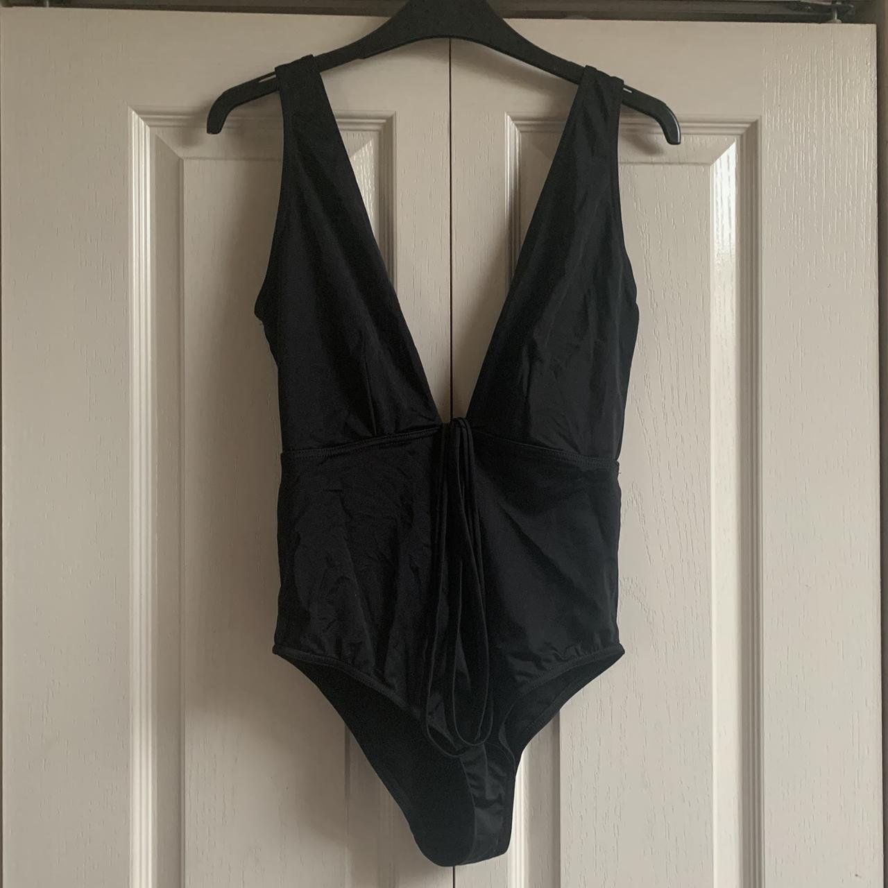 asos black plunge tie belt swimsuit. only worn to... - Depop