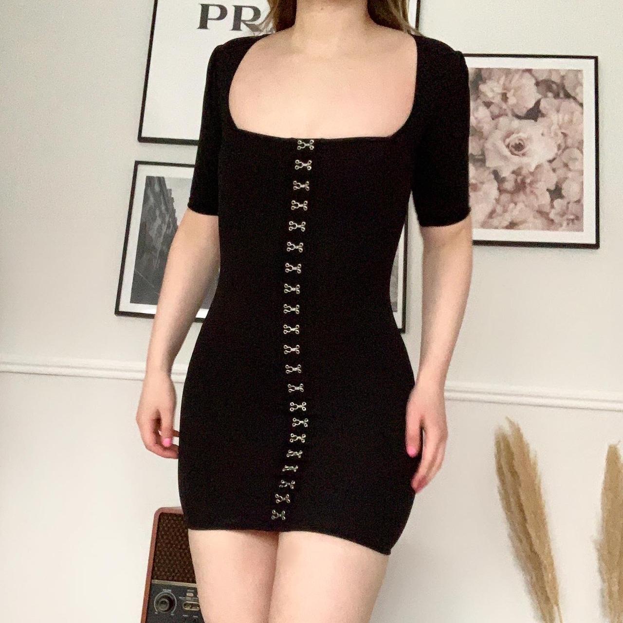 Long sleeve hook outlet and eye dress