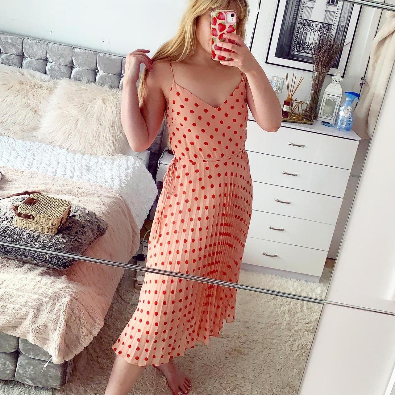 Pink Polka Dot Dress Pink Midi Dress Polka Dot Depop 