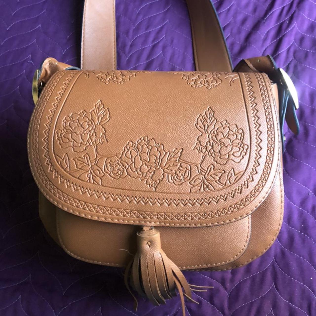 plain brown leather handbag brown leather purse by - Depop
