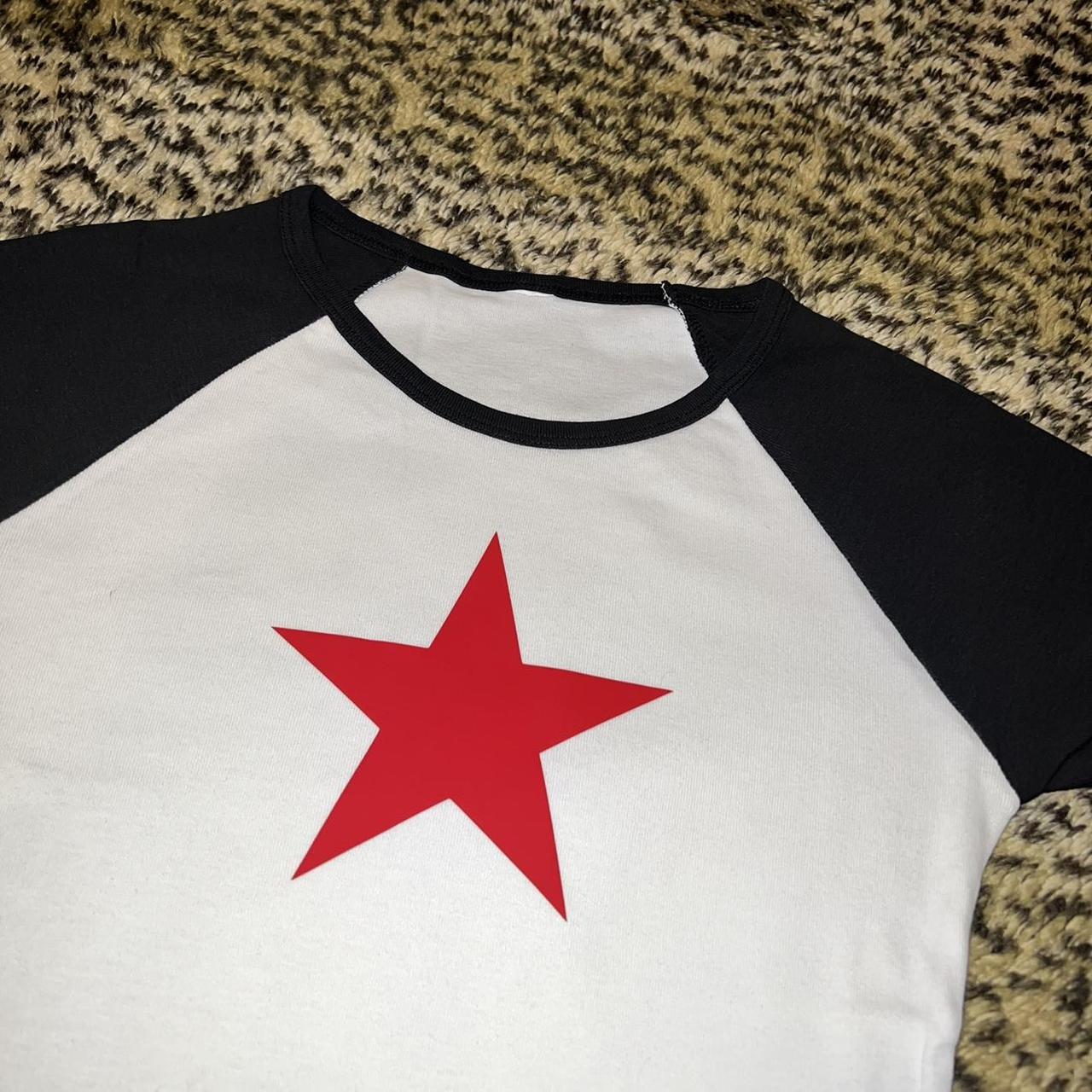 STAR BABY TEE -white and black cap sleeve baseball... - Depop