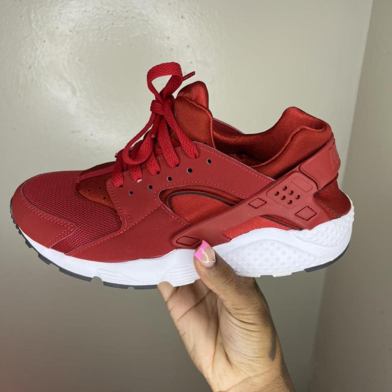 red huaraches with white sole