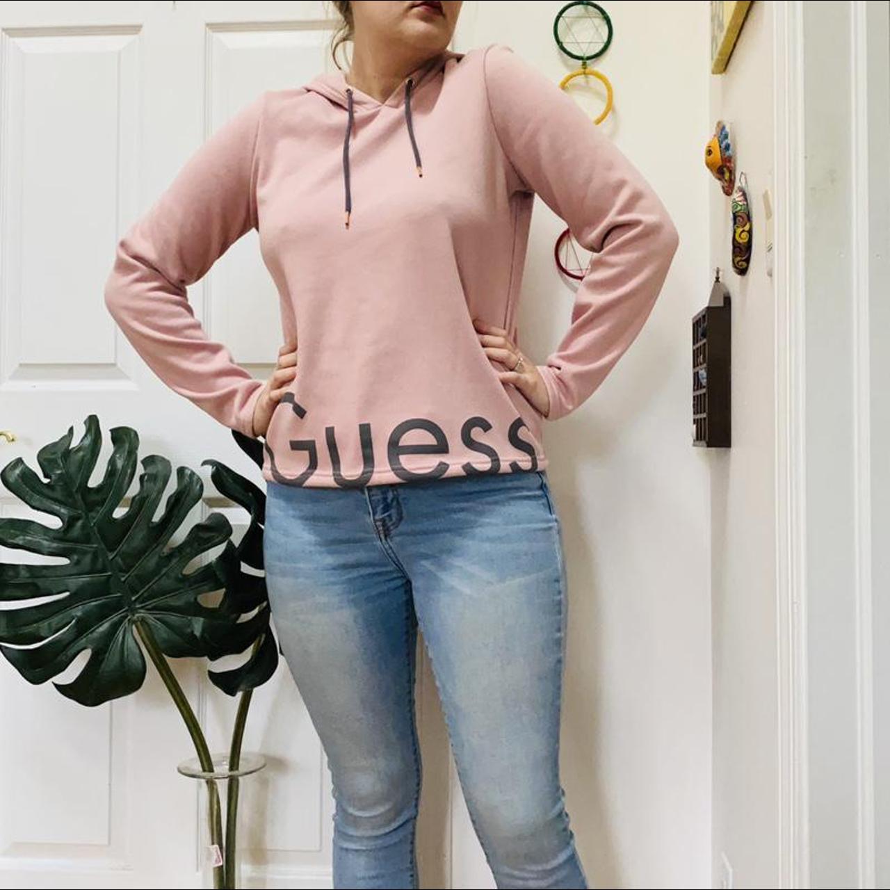 Guess Women's Grey and Pink Hoodie (2)