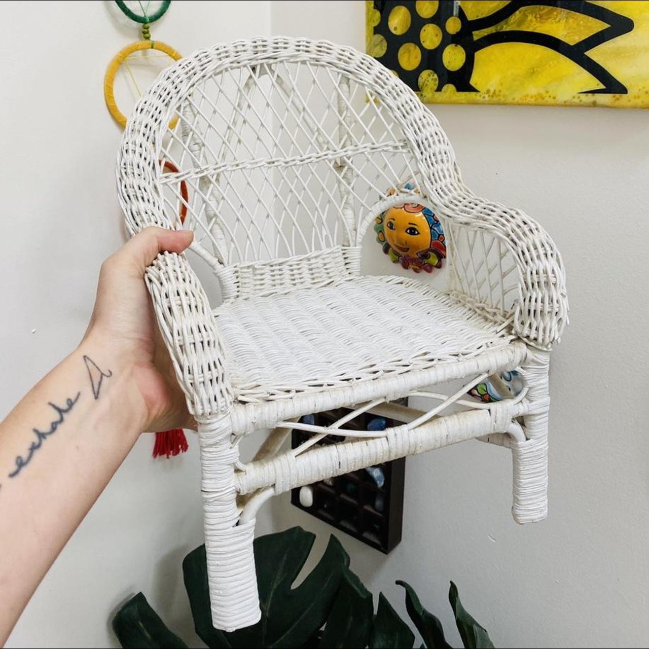 SMALL WHITE WICKER CHAIR Great for a planter