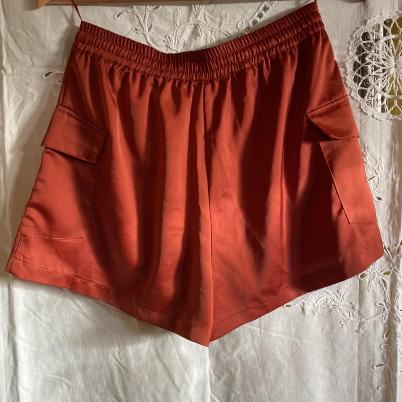 Gorgeous burnt orange satin shorts with side pockets... - Depop